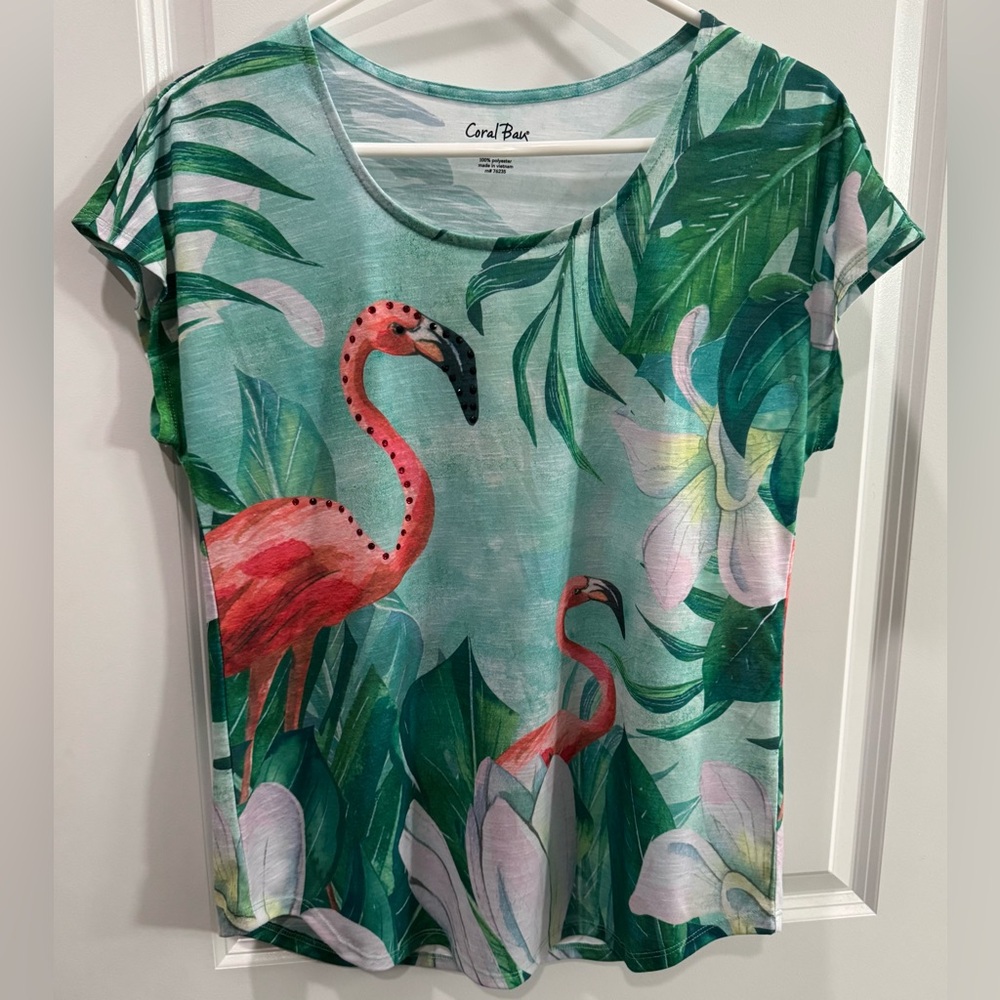 🦩Coral Bay Tropical Flamingo Print Tee
